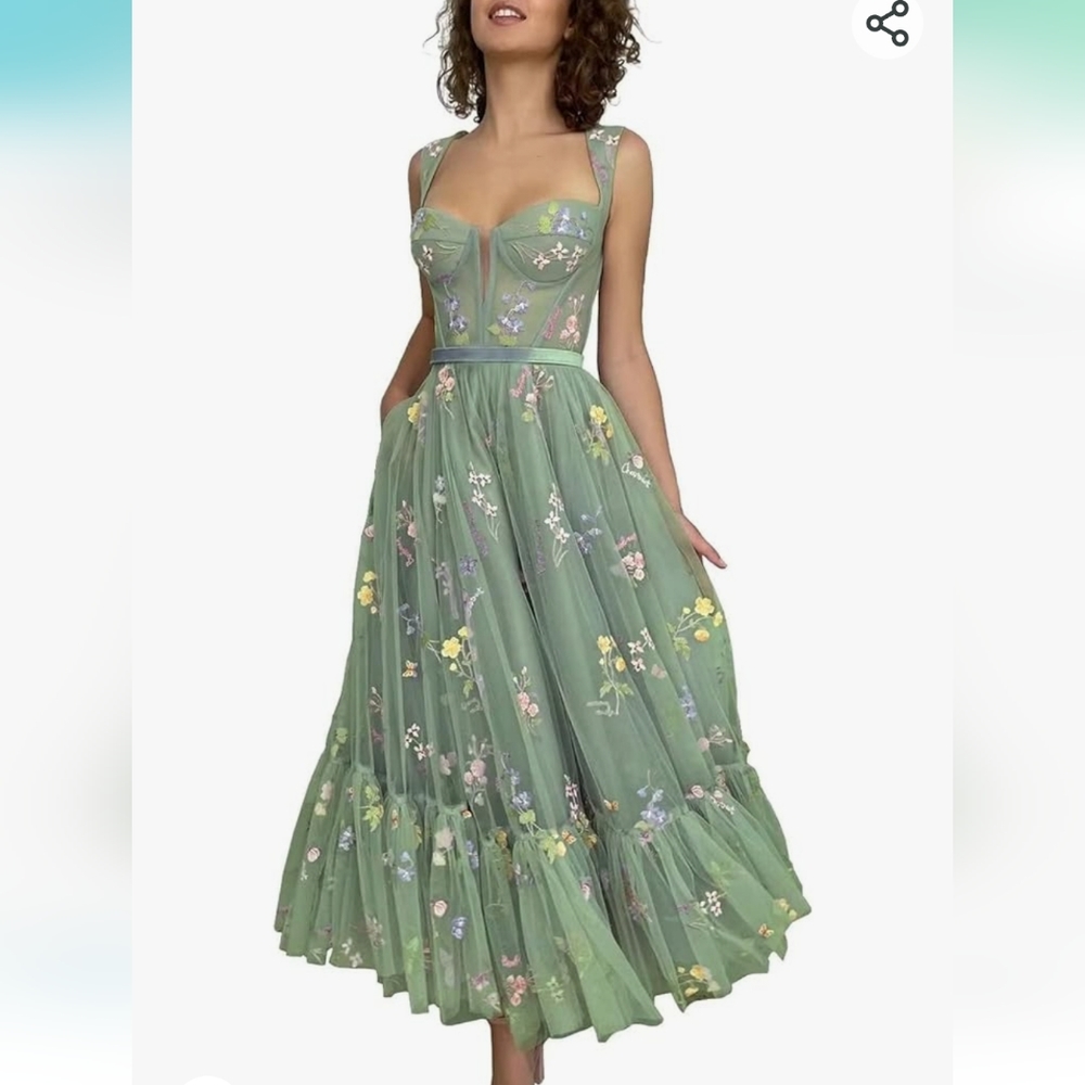 NWOT Green and Floral corset and tulle corsette  cocktail dress Size 10